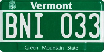 VT license plate BNI033