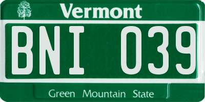 VT license plate BNI039