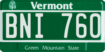 VT license plate BNI760