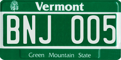 VT license plate BNJ005