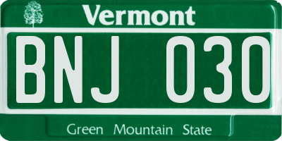 VT license plate BNJ030