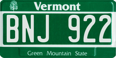 VT license plate BNJ922