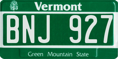VT license plate BNJ927