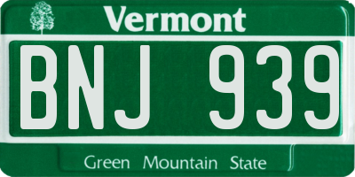 VT license plate BNJ939