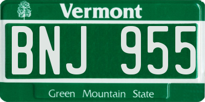 VT license plate BNJ955