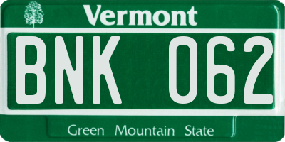 VT license plate BNK062