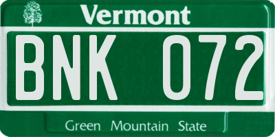 VT license plate BNK072