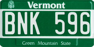 VT license plate BNK596