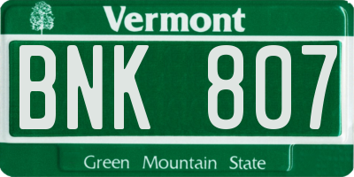 VT license plate BNK807