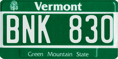 VT license plate BNK830