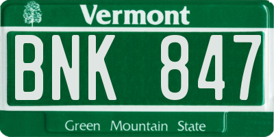 VT license plate BNK847