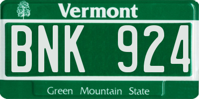 VT license plate BNK924