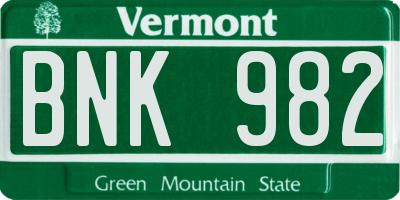 VT license plate BNK982