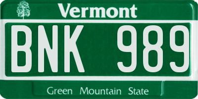 VT license plate BNK989