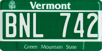 VT license plate BNL742