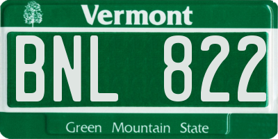 VT license plate BNL822