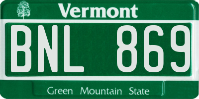VT license plate BNL869