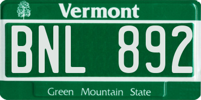 VT license plate BNL892
