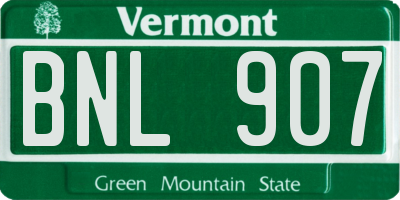 VT license plate BNL907