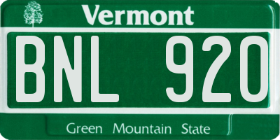 VT license plate BNL920