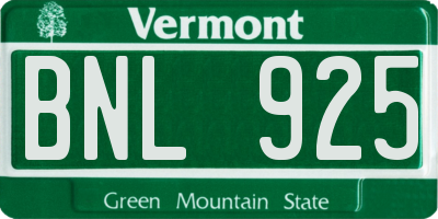 VT license plate BNL925