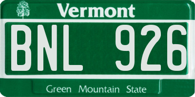 VT license plate BNL926
