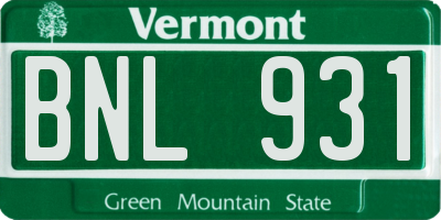 VT license plate BNL931