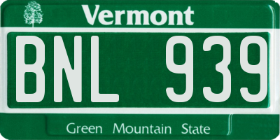 VT license plate BNL939