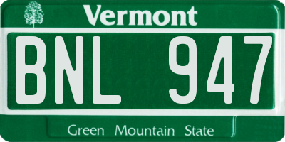 VT license plate BNL947