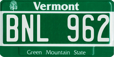 VT license plate BNL962
