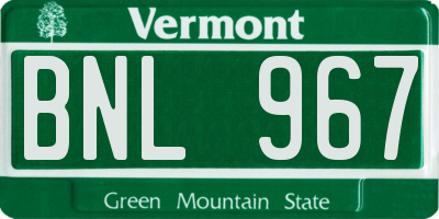 VT license plate BNL967