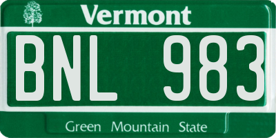 VT license plate BNL983