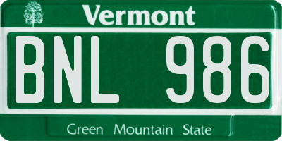 VT license plate BNL986