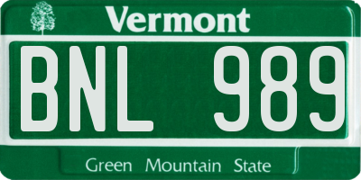 VT license plate BNL989