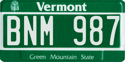 VT license plate BNM987