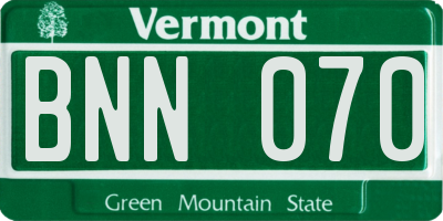 VT license plate BNN070