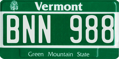 VT license plate BNN988