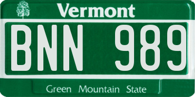 VT license plate BNN989