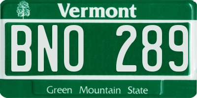 VT license plate BNO289