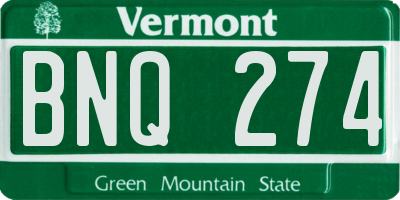 VT license plate BNQ274