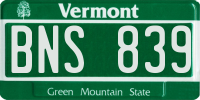 VT license plate BNS839