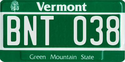 VT license plate BNT038