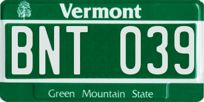 VT license plate BNT039