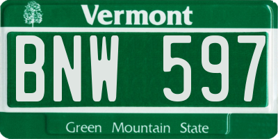 VT license plate BNW597