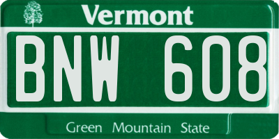 VT license plate BNW608