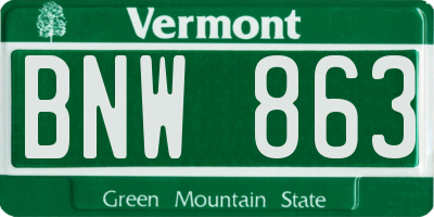 VT license plate BNW863