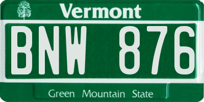 VT license plate BNW876