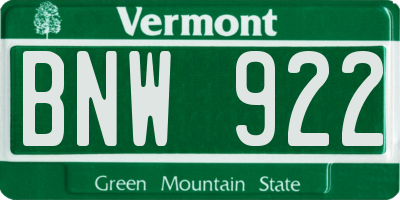 VT license plate BNW922