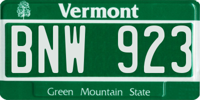 VT license plate BNW923