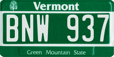 VT license plate BNW937